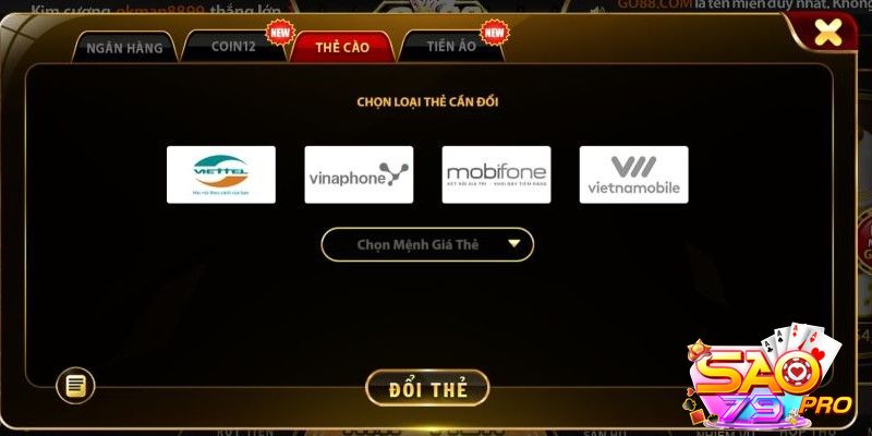 Rút tiền tại Sao79 qua thẻ cào